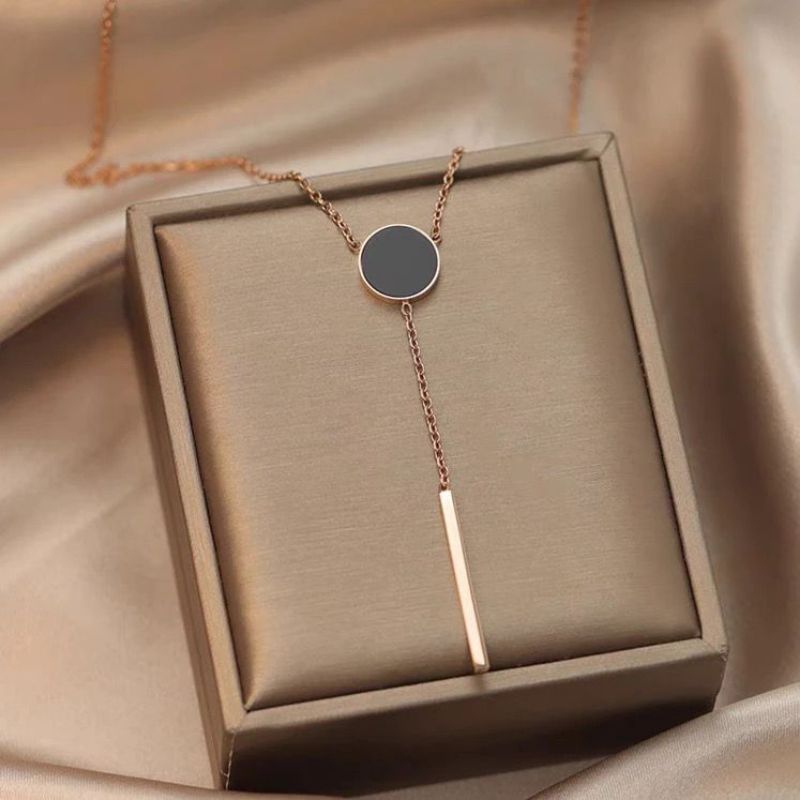 Kalung Titanium wanita liontin bulat hitam terbaru perhiasan wanita