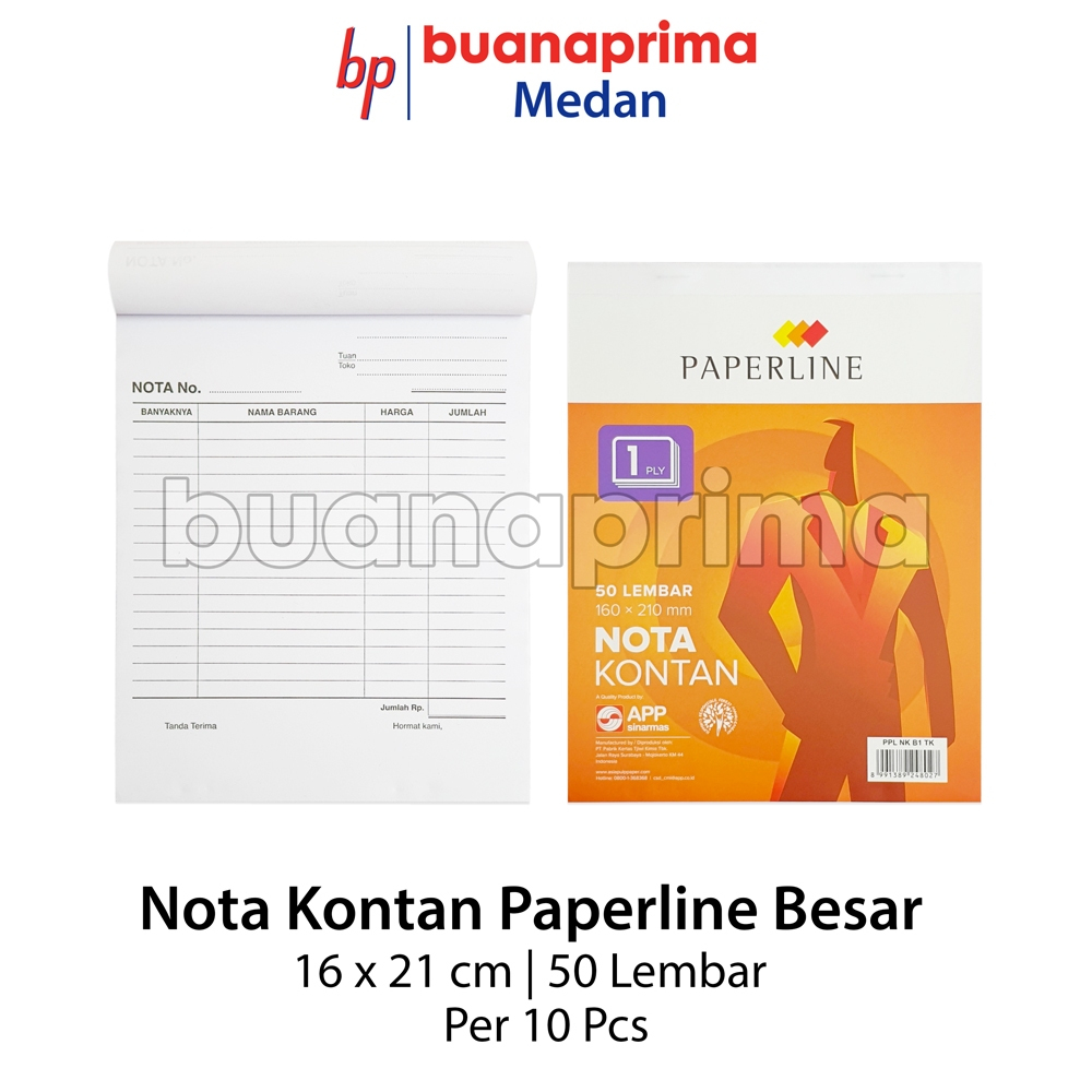 

Nota Paperline 1 ply Besar per 10 Buku Bon Faktur HVS 16x21 cm