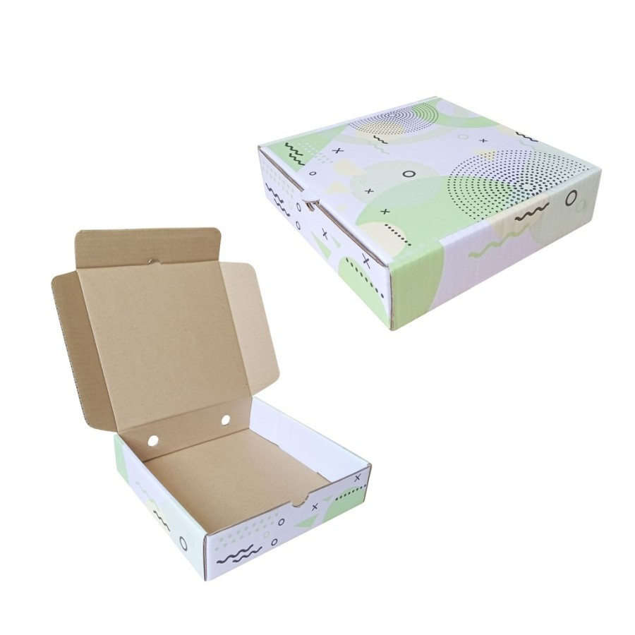 

(isi 10 ) Kardus Hampers Polos Kotak Packaging Brownies Box Pizza Motif Green Circle Ukuran 21x21x5 cm