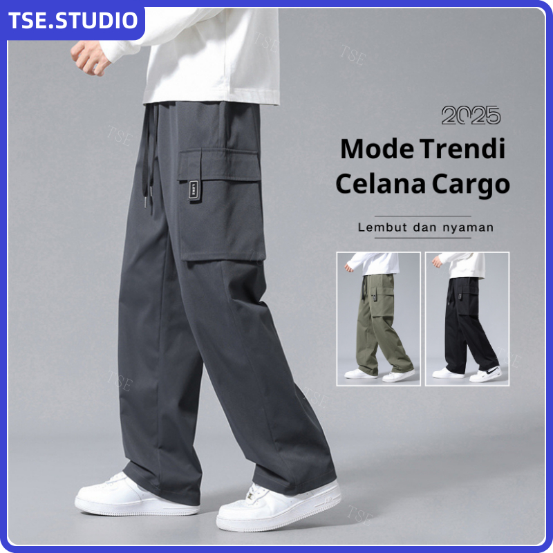 Celana Panjang Pria Casual Cargo Korean Style Celana Joger Pria Hitam