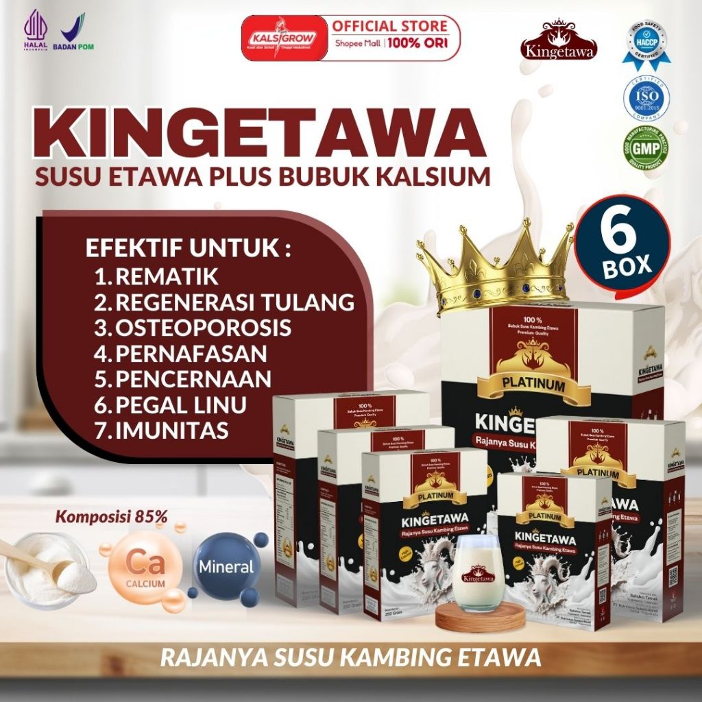 

Kingetawa Platinum Susu Etawa High Calcium Grade A Cegah Osteoporosis BPOM & Halal - 6 BOX