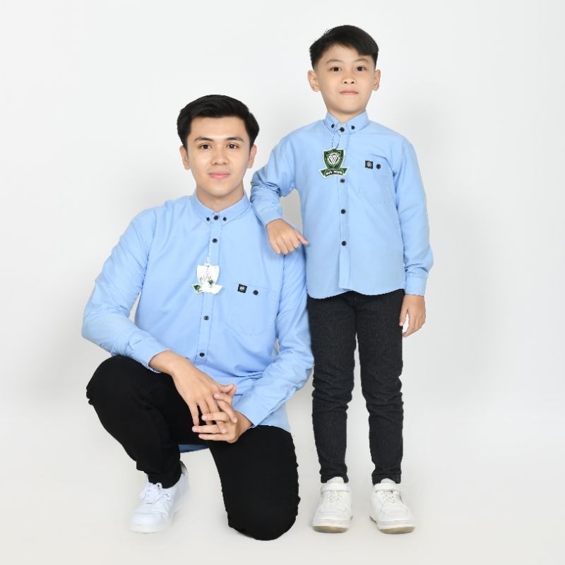 Kemeja Polos Soft Blue Lengan Panjang Kemeja Polos Couple Ayah dan Anak Warna Biru Muda Lengan Pende