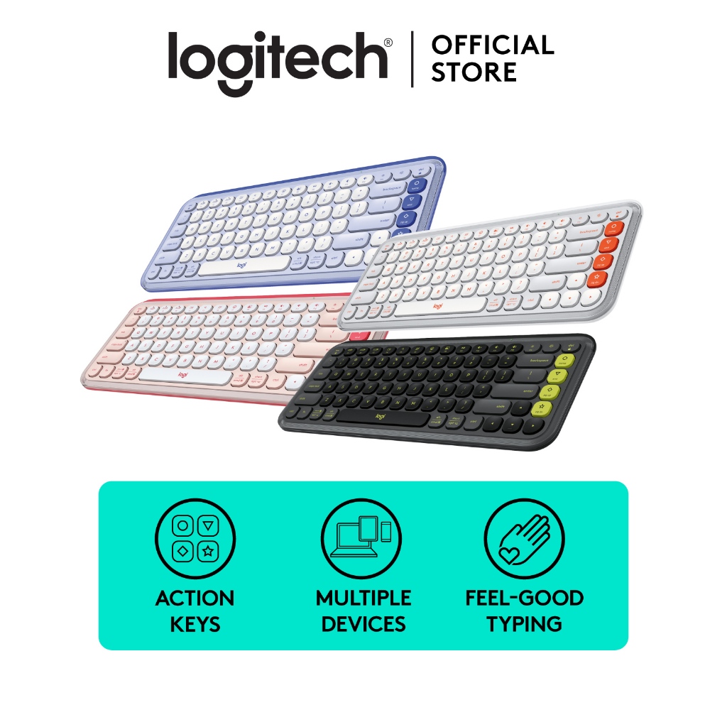Logitech POP ICON KEYS Keyboard Bluetooth Wireless , Pengetikan Nyaman, Tombol yang Dapat Diprogram,