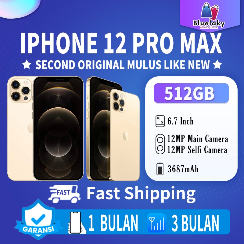 iPhone 12Pro Max 512GB Second Original100% 5G 6.7”OLED-Ori Fullset Mulus Normal Like New Handphone
