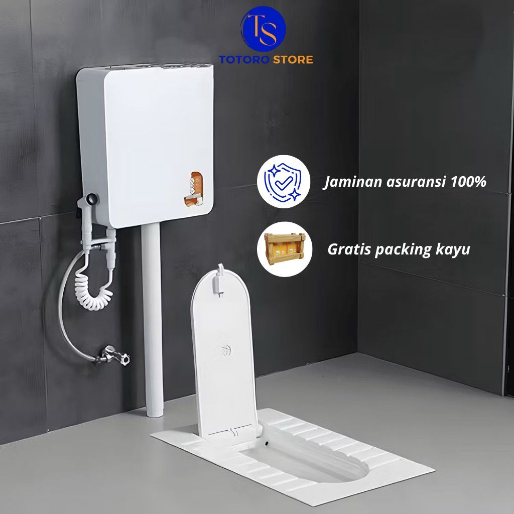 Closet Jongkok Modern Mr. Tao 543 Dengan penutup & Watertank Kotak Tissu 1 Set, Wc Jongkok Warna Put