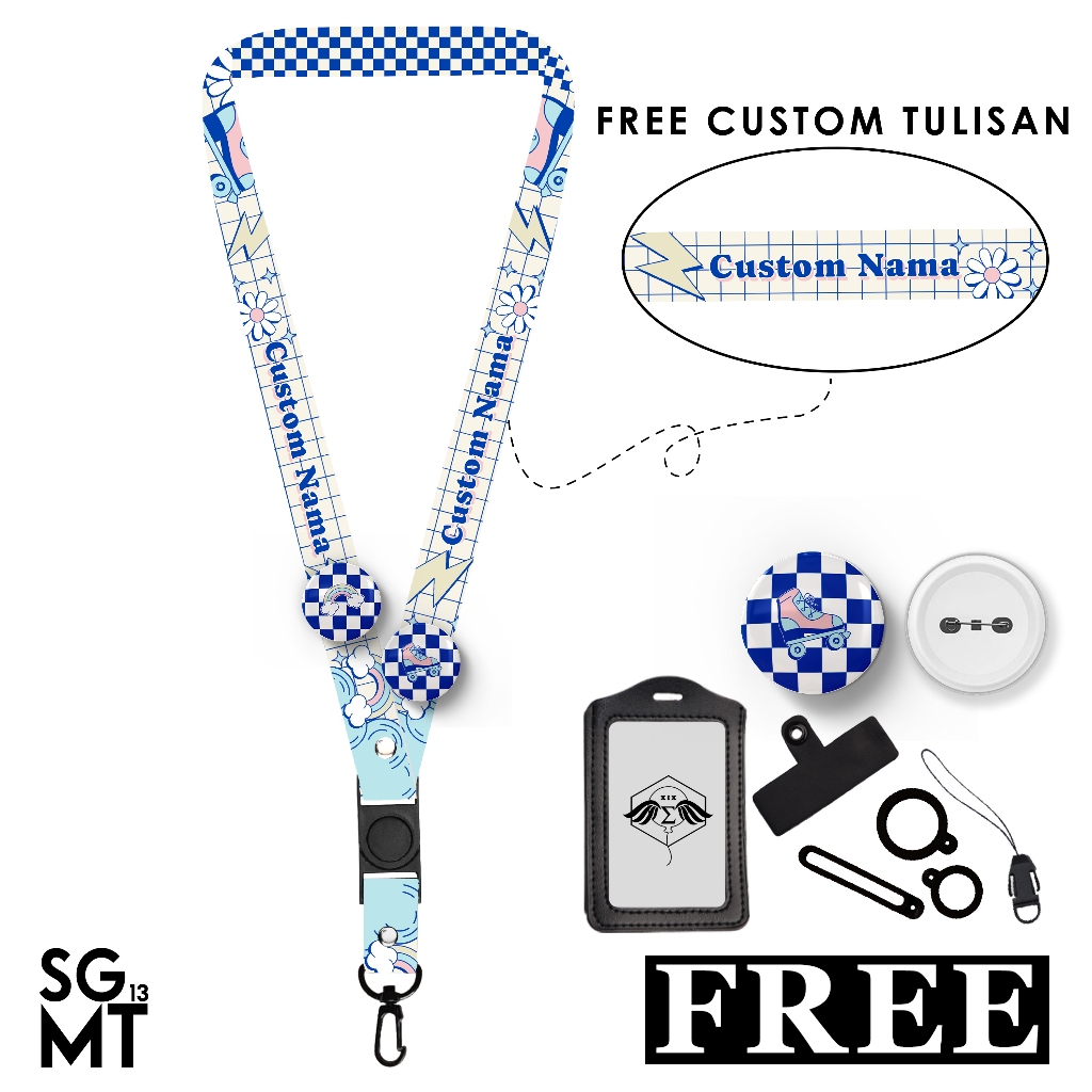 

Arm Lanyard Custom Nama Satuan New Model Free Pin Bros dan Oring Tali Gantungan ID Card 2 cm Full