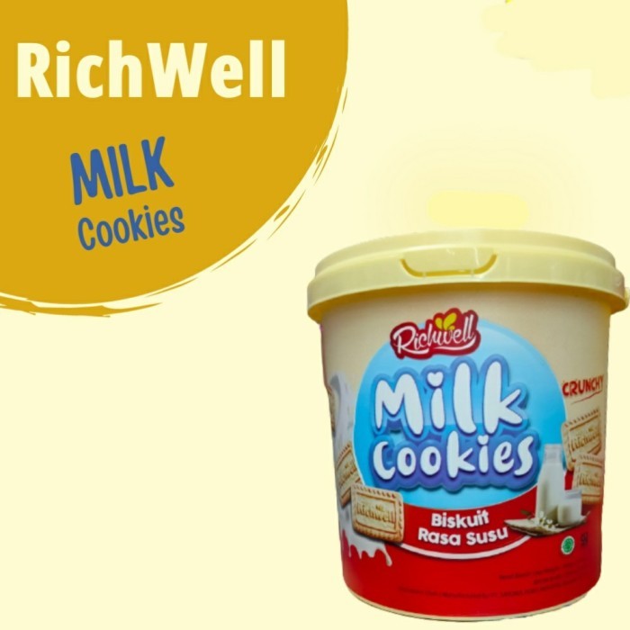 

Richwell Vanilla Cookies 400g Cemilan Snack Biskuit Rasa Coklat, Kelapa, Susu, kemasan Timba