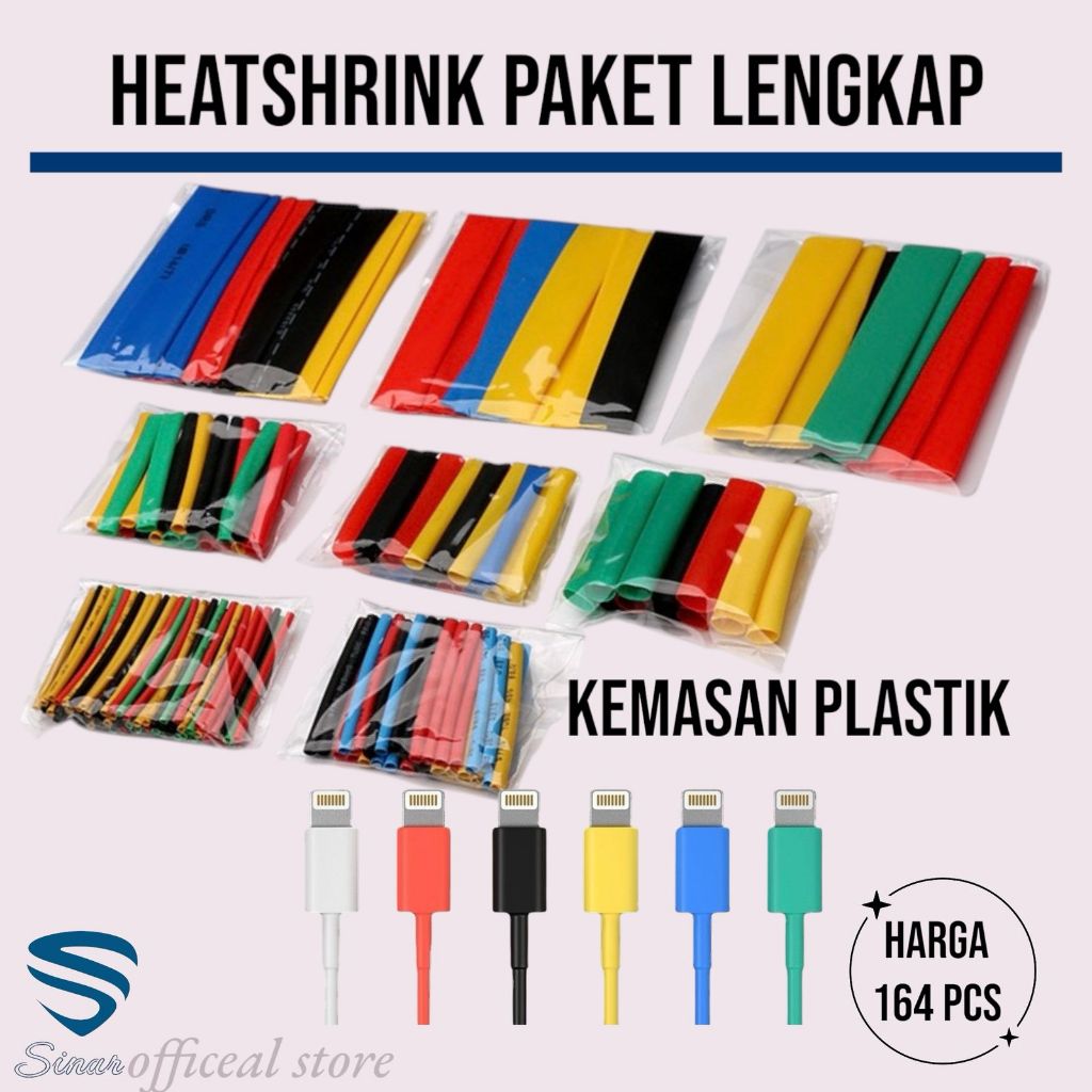 Heatshrink Paket Lengkap Kemasan Plastik 164pcs/164PCS HEAT SHRINK TUBE SELANG BAKAR KABEL ISOLASI B