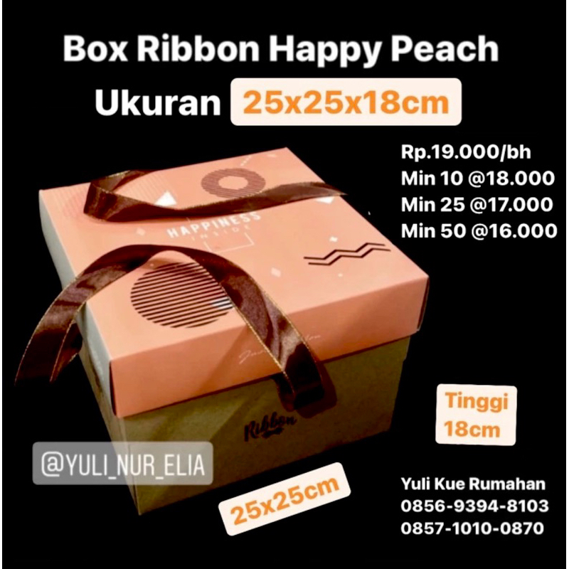 

Box Cake Ribbon Happy Peach Ukuran 25x25x18cm