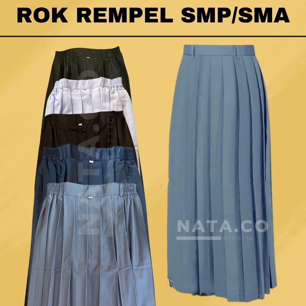 KODE I75T Rok SMP SMA Rempel Seragam Sekolah Lipit Panjang Bahan Optima Element Warna Abu Biru Cokla