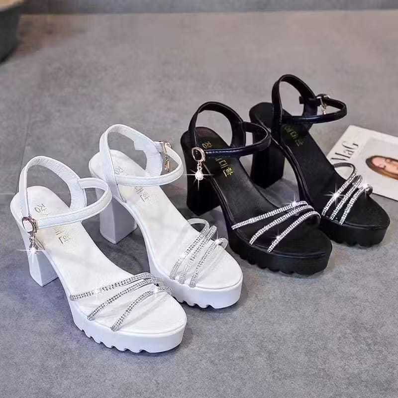 sandal high heels wanita gladiator tali mutiara fashion korea sendal hak tinggi kekinian kondangan