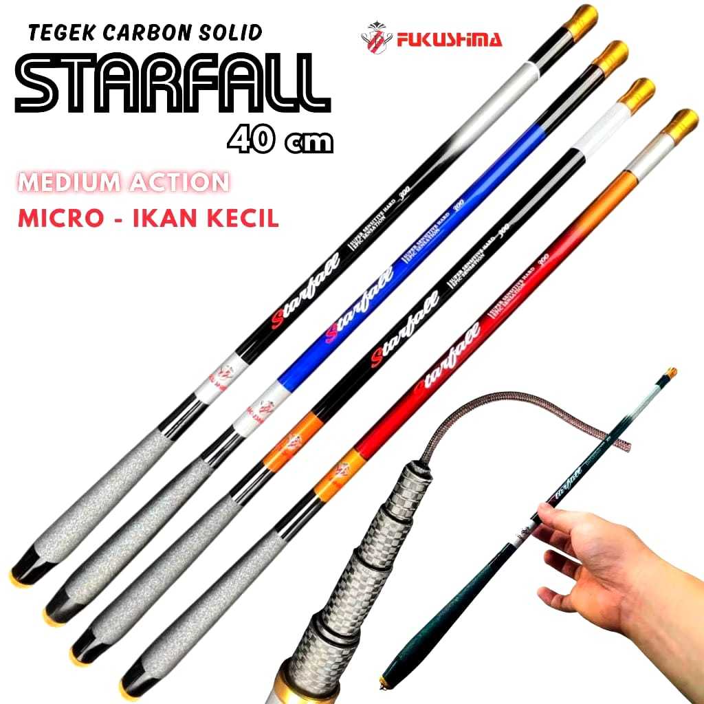 Tegek Mikro Tanago Carbon Solid 0.5 - 6 lbs Medium lentur FUKUSHIMA STARFALL Joran Tegek Mikro