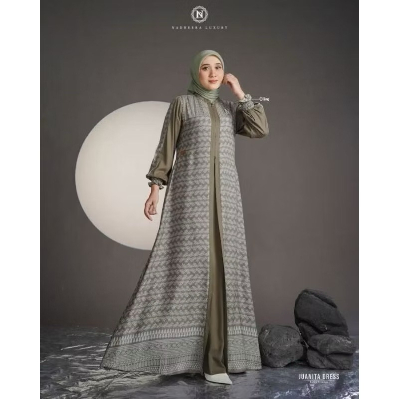 JUANITA DRESS, gamis Nadheera, gamis motif, dress Nadheera