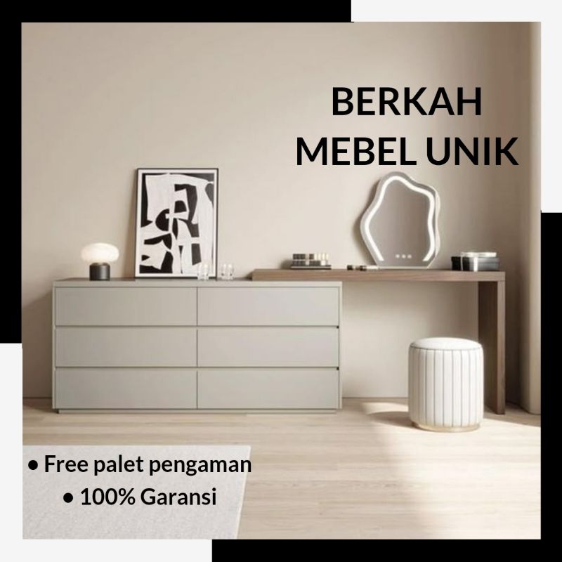 Meja Belajar Anak Dewasa / Meja Komputer 6 Laci Japandi Style ( mebel unik 59 )