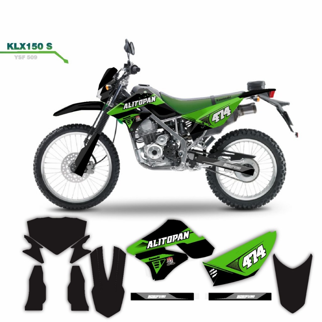 DECAL STIKER MOTOR KLX 150 S MOTIF RACING GRAFIS SIMPLE HITAM HIJAU KLX