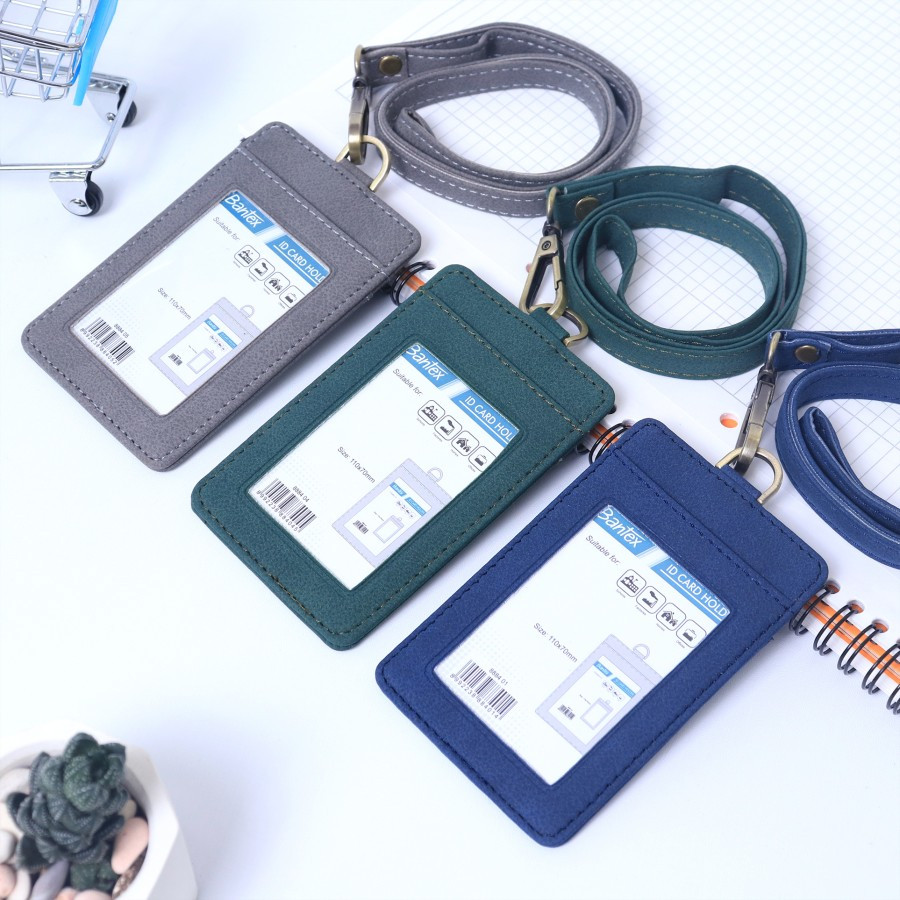 

Bantex ID Card Leather / Name Tag Holder Kulit Sintetis Portrait Lanyard Tali #8884