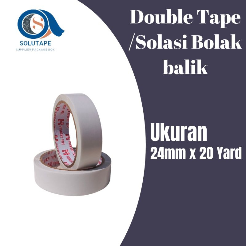 

Solasi Double Tape 24mm Lakban Isolasi Bolak Balik Harmony Termurah