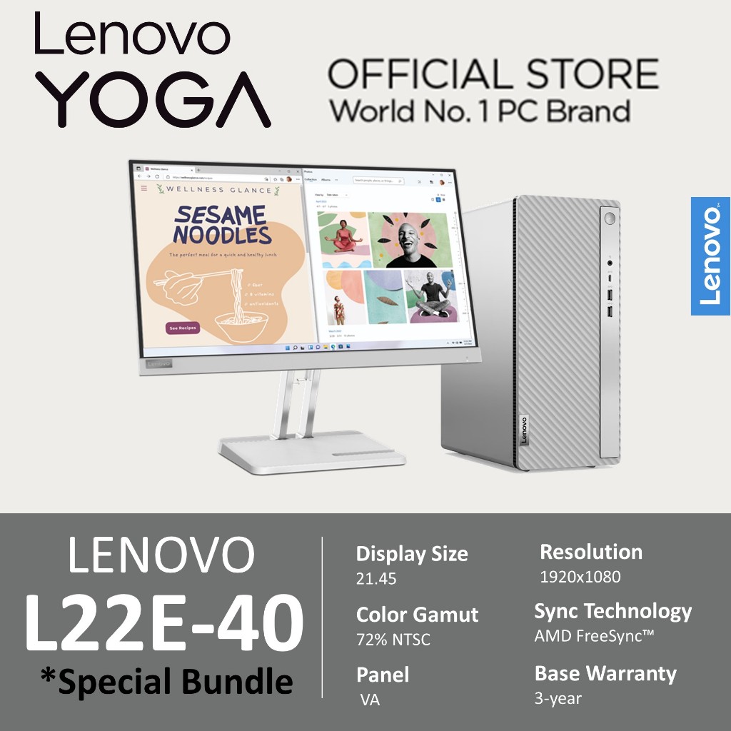 SPECIAL BUNDLE PC DESKTOP LENOVO L22E-40 MONITOR 21.5 FHD 169 FLAT VA 72 NTSC 75HZ TILT 3Y