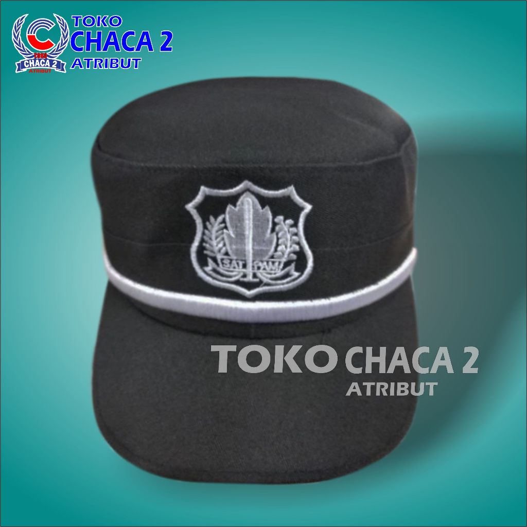 Topi komando satpam coklat gratis bordir nama / topi komando satpam lis putih