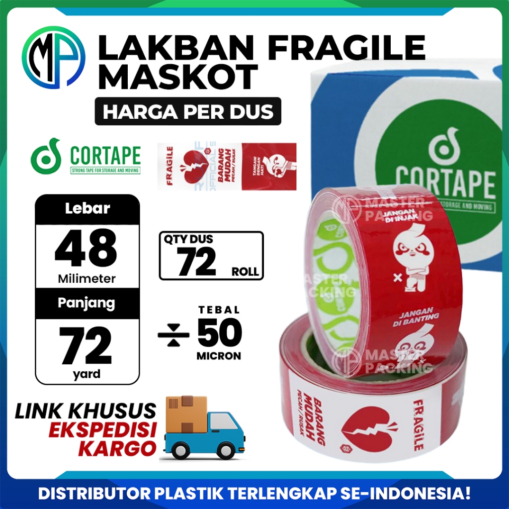 

Lakban Selotip OPP Tape Printing Fragile Maskot 2 inch 45 mm x 72 yard (LINK EKSPEDISI) Harga PerDus