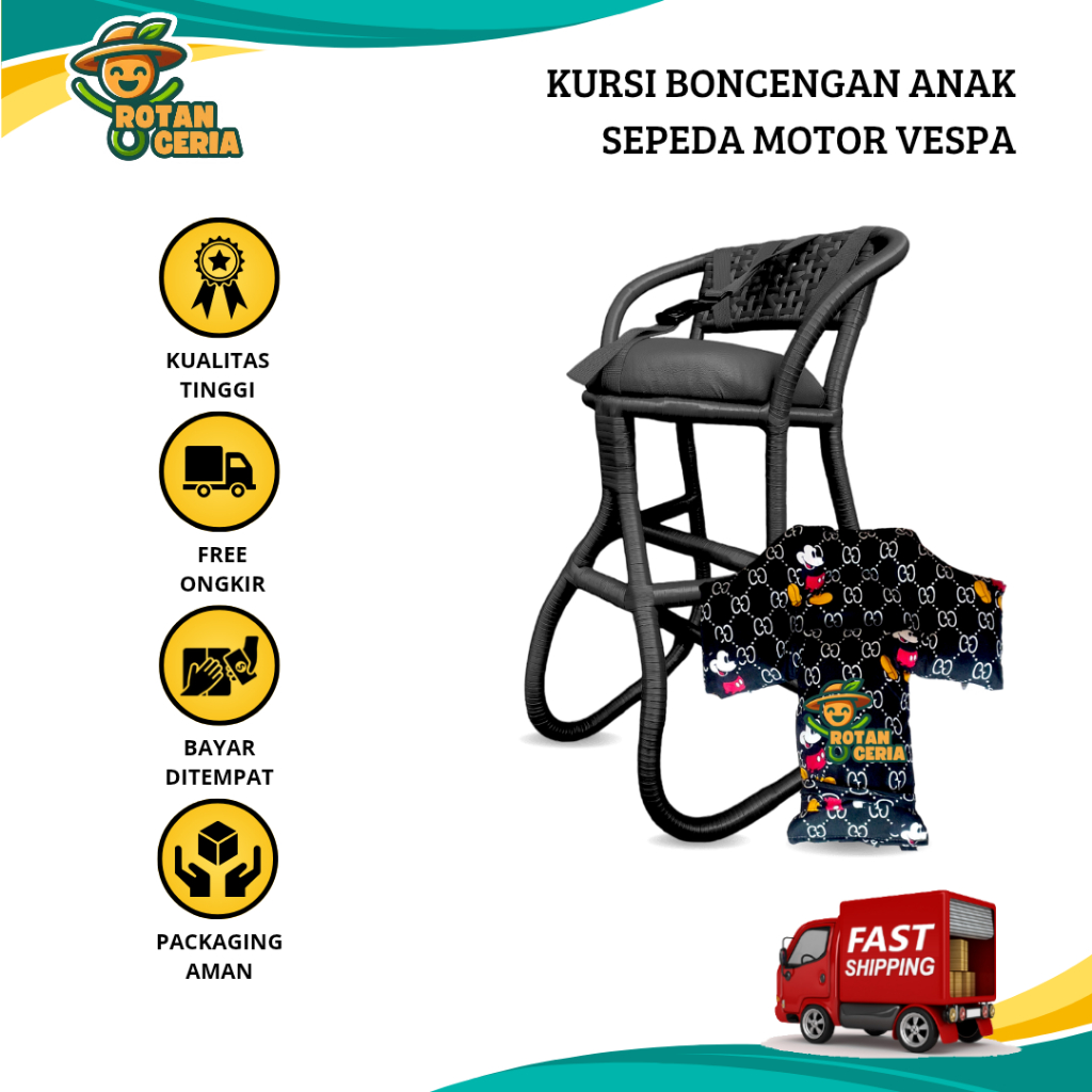 Kursi Boncengan Motor VESPA MULTIFUNGSI untuk Anak Full Anyaman Jok Kulit