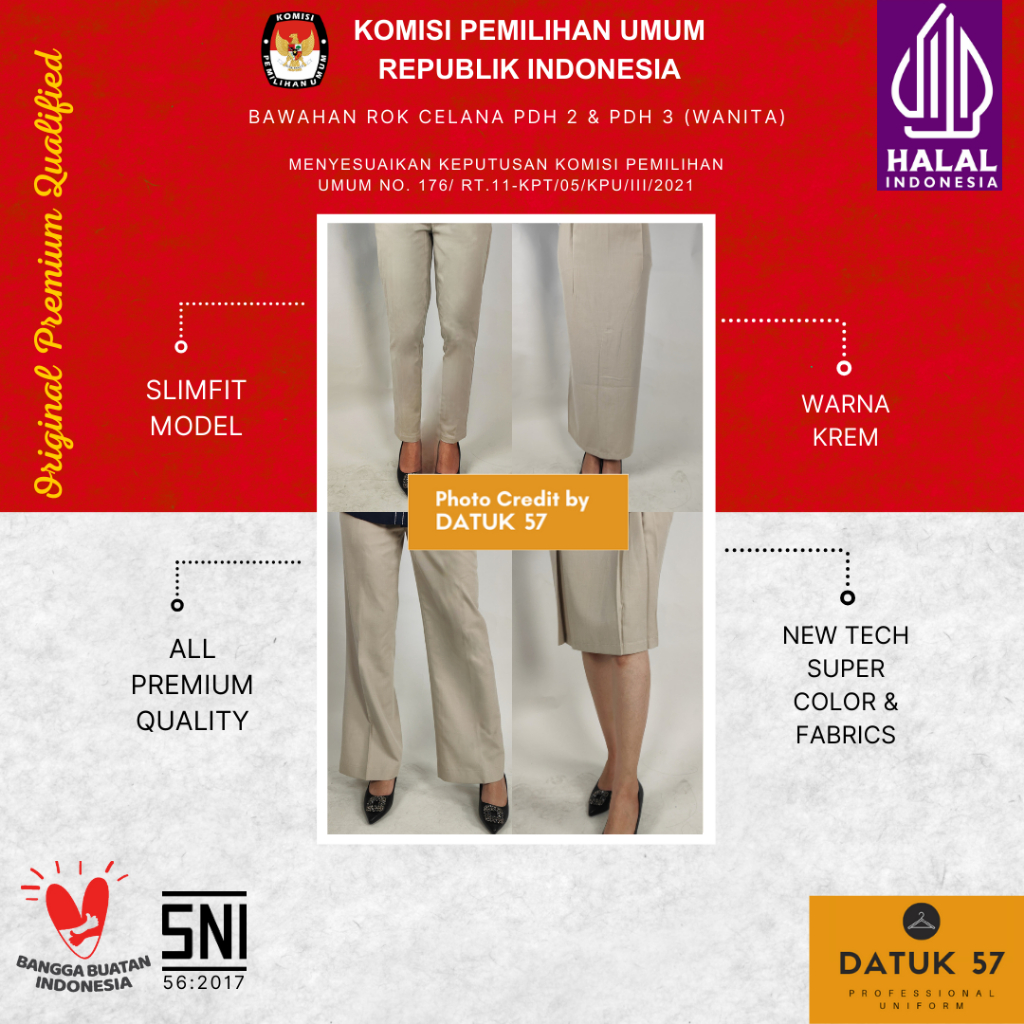 Original Premium by Datuk 57 : Rok/Celana Bawahan Seragam PDH 2 PDH 3 Wanita Pakaian Dinas Harian KP