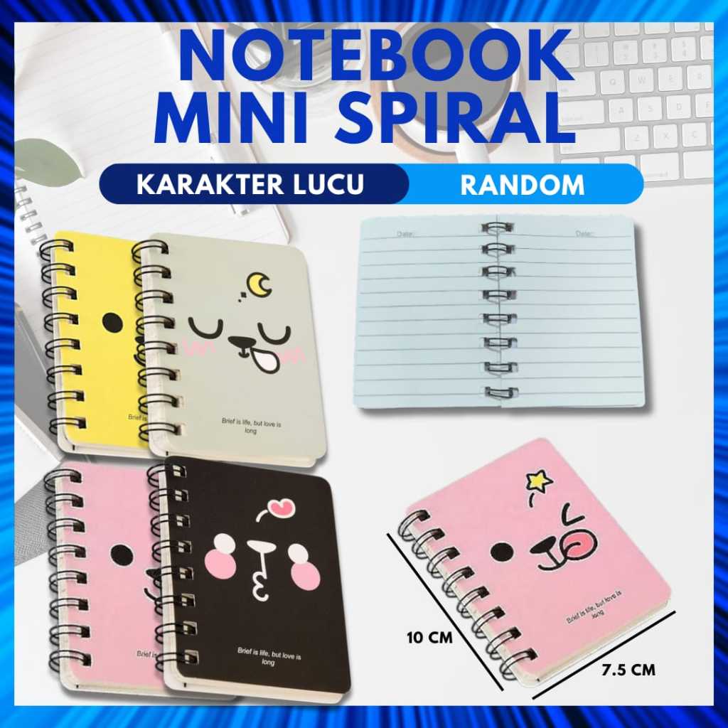 Notebook Mini Spiral Cute karakter/ Mini Notebook Bergaris/ Spiral Ruled Notebook Mini