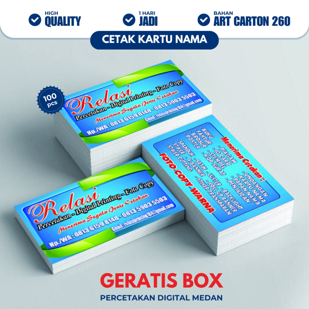 

Cetak Kartu Nama Isi 100 + Geratis Box (1 box isi 100) Cetak Kartu Nama Medan