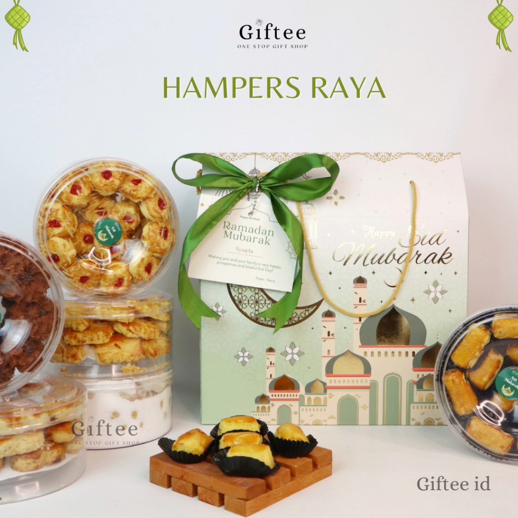 

HAMPERS KUE KERING SET 6 RAYA COOKIES 250 GR HAMPERS LEBARAN EXCLUSIVE BINGKISAN IDUL FITRI GABLE BOX TAS JINJING MAKANAN TOPLES ENAK PAKET NASTAR MEWAH PREMIUM GIFT SET KADO HADIAH PARCEL PARSEL SOUVENIR EID MUBARAK RAMADHAN KADO LEBARAN BY GIFTEE ID