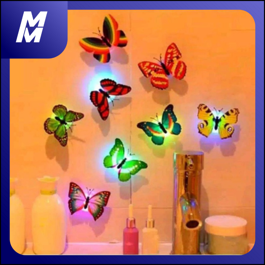 Kupu-Kupu Nyala | Lampu Hias Gantung/Tempel Dinding | Stiker Kupu-Kupu 3D LED