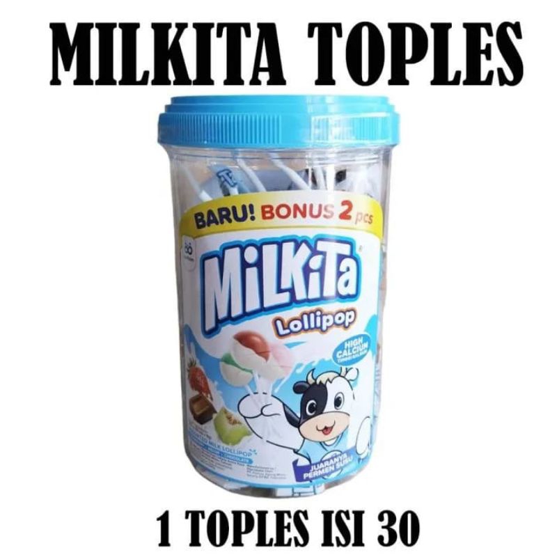 

PERMEN MILKITA LOLIPOP TOPLES ISI 30PCS(BONUS2PCS)-Milkita Lolipop Toples (30 + 2 pcs)TOPLES] Milkita Milk Assorted Candy Lollipop Jar Isi 30+2pcs