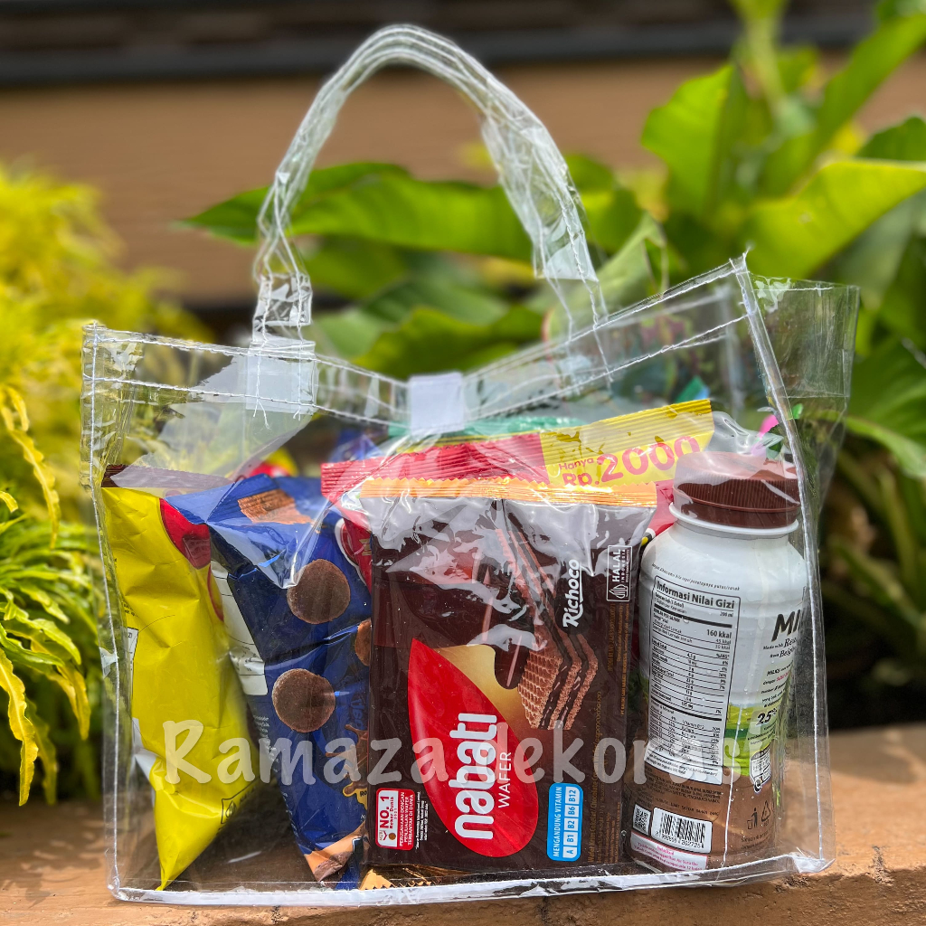 

(ISI 5 PCS) Tas Mika Totebag Hampers P25 x L13 x T20 Goodiebag Souvenir Bening Transparan