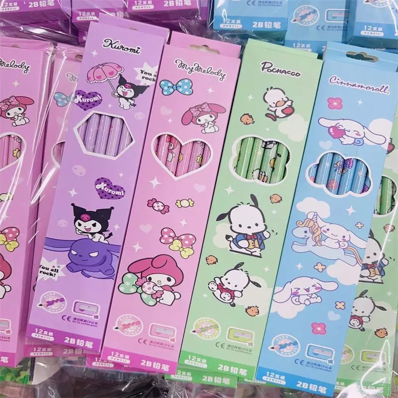 

LRMS Pensil motif lucu Kuromi Melody Cinmor Pocha Pensil Box isi 12pcs + Serutan Karakter
