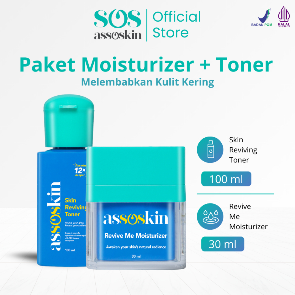 ASSOSKIN Revive Me Squad Paket Moisturizer 30ml dan Toner 100ml Melembabkan Kulit Memperbaiki Skin B
