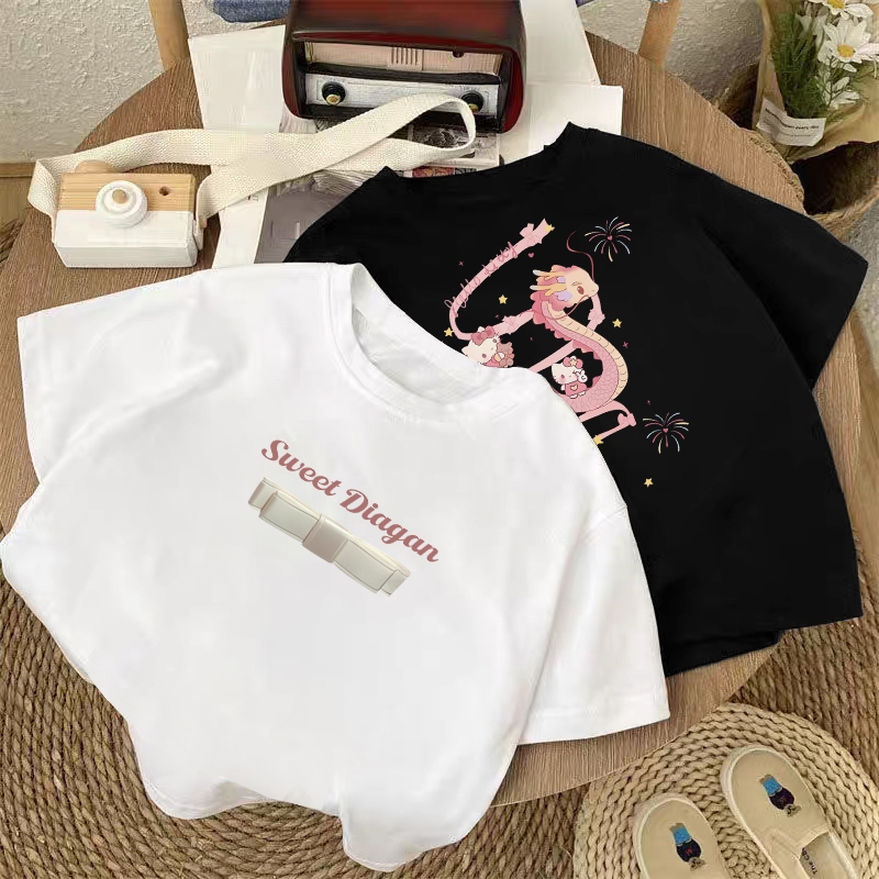 korea style Putih cocobaby t shirt cotton Kaos Atasan Anak laki-laki Perempuan | HALLO KT Cat Joint 