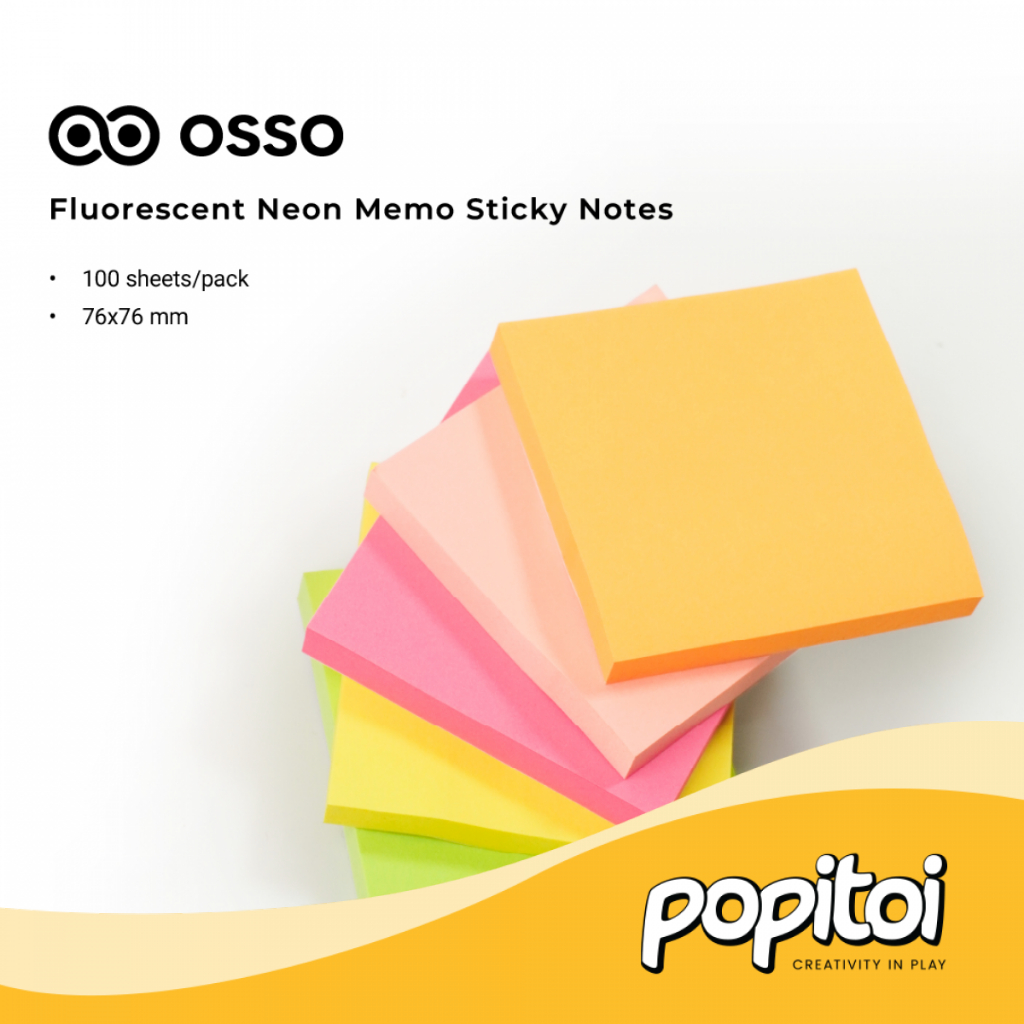 

OSSO Fluorescent Neon Series Memo Pad Sticky Notes (100 Sheets)