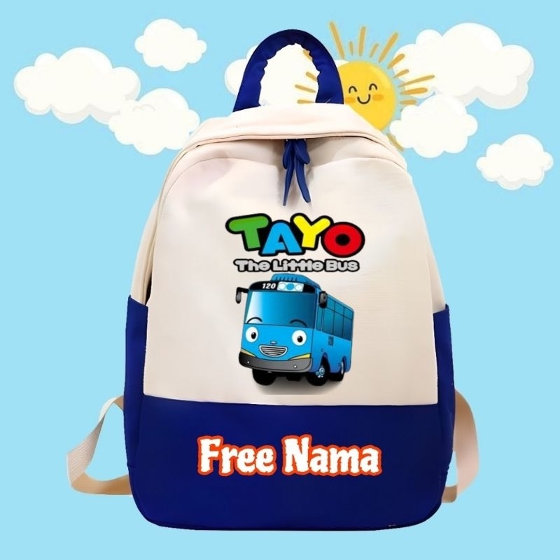 TAS RANSEL ANAK SEKOLAH SD/TK KARAKTER BUS TAYO FREE NAMA