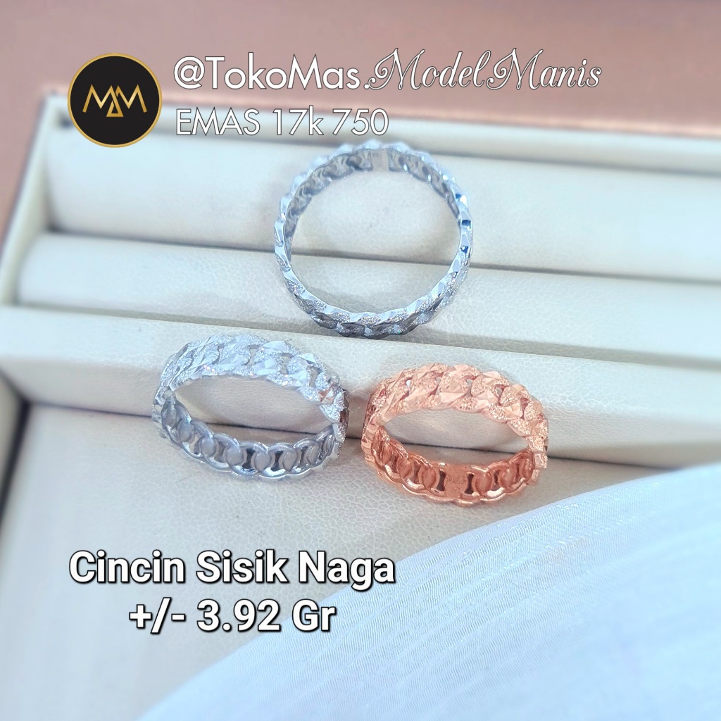 Cincin Sisik Naga emas putih rosegold 750 kadar 17k