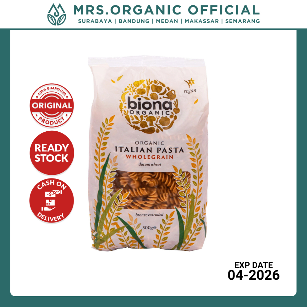 

Pasta Biona Organic Wholewheat Fusilli Bronze Extruded 500 Gr - Organik Sumber Serat Tinggi