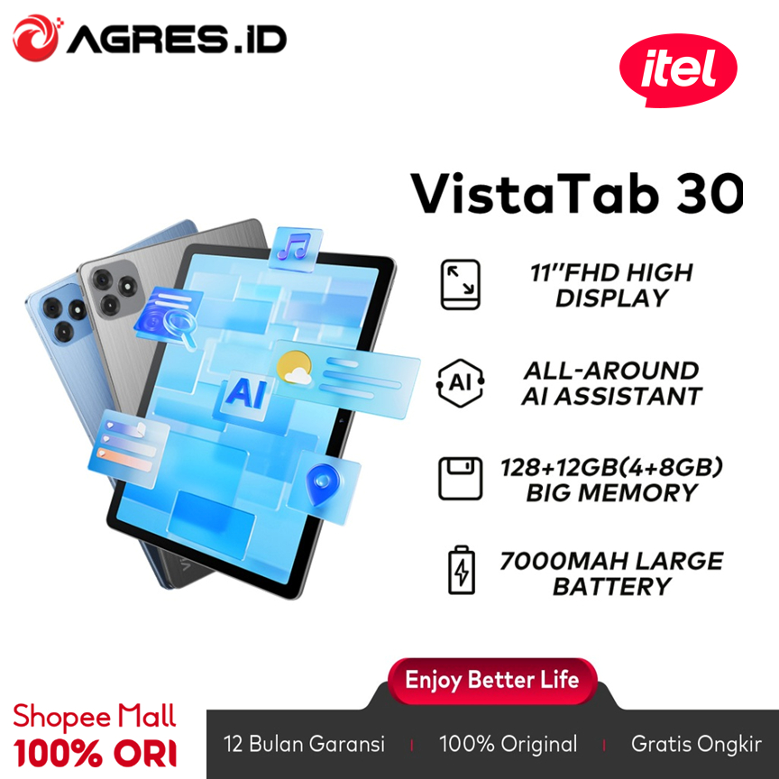 ITEL VISATAB 30 4GB 128GB GRAY FREE KEYBOARD GARANSI RESMI INDONESIA