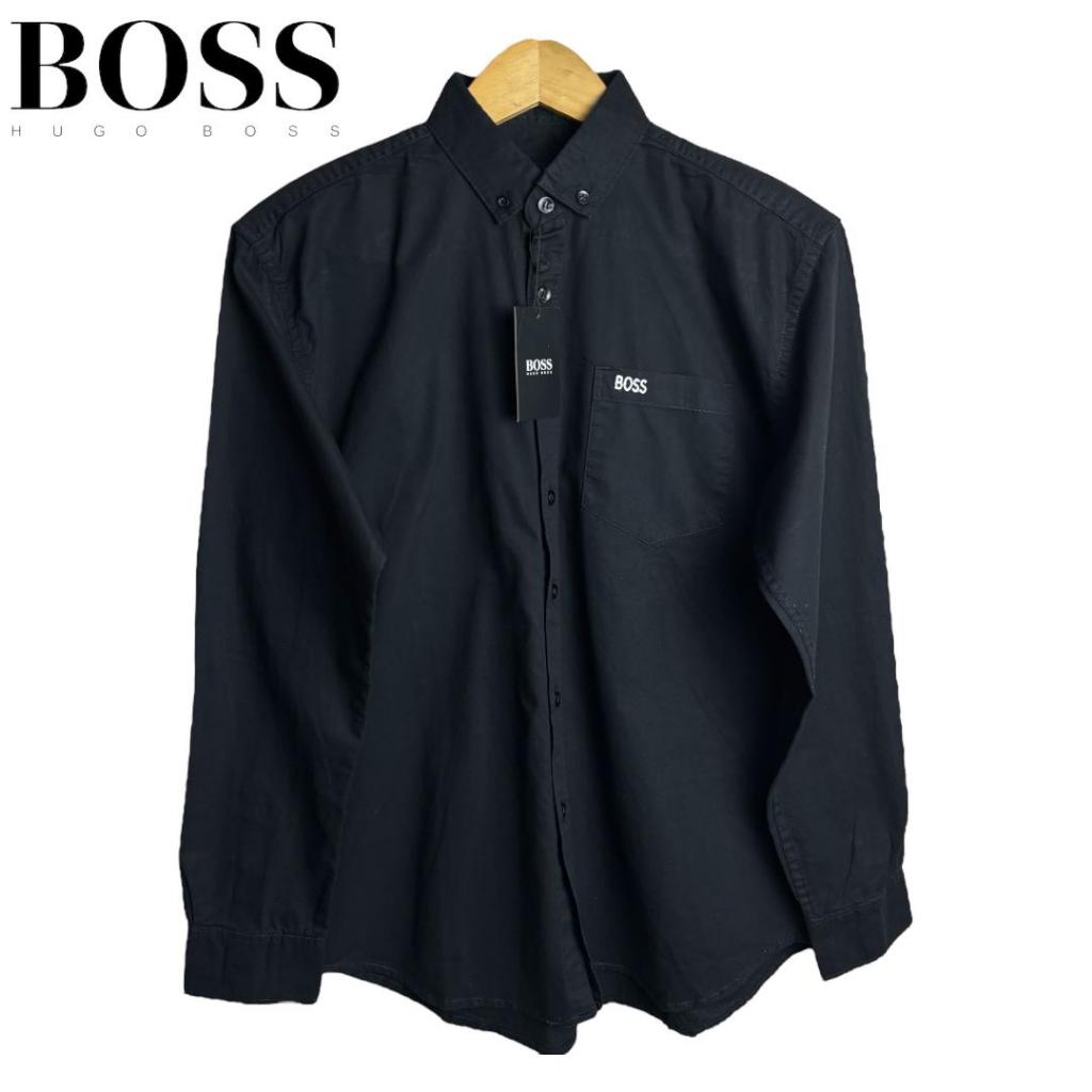 HUGO BOSS Kemeja Bordir Pria Lengan Panjang Slimfit Premium