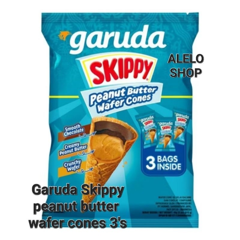 

Garuda skippy peanut butter wafer cone 45g 15g 45 15 3 pcs 1 pc memtega kacang biskuit