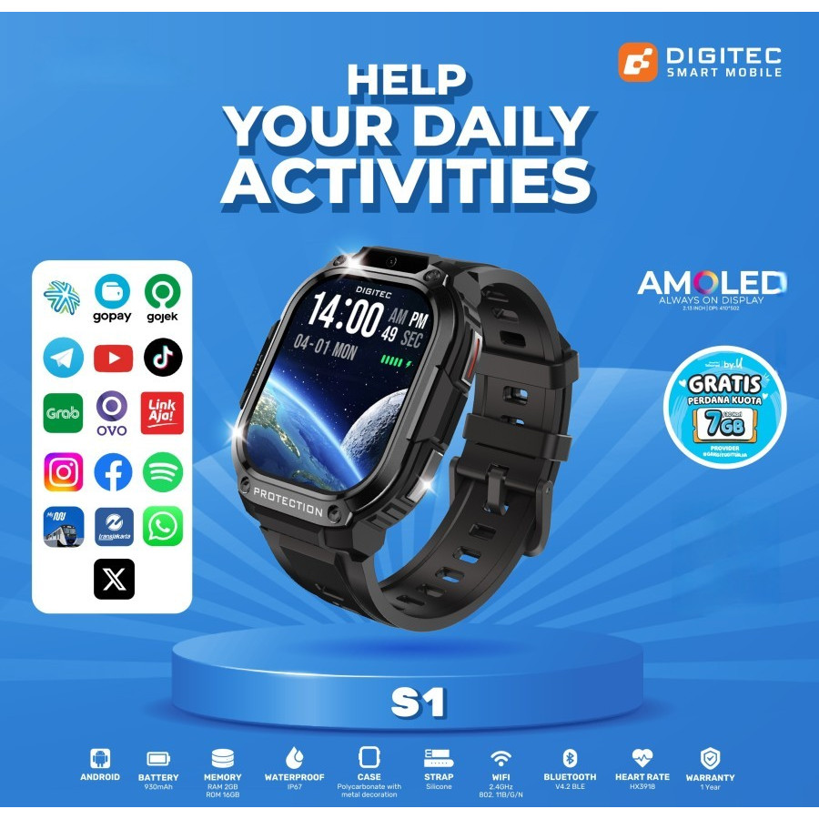 Digitec Smart Mobile S1 Jam Tangan HP Smartwatch Handphone GPS 4G LTE Amoled Original