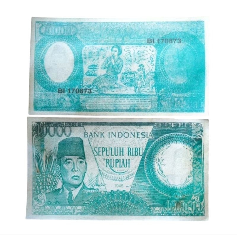 UANG 10000 RUPIAH SOEKARNO MELENNGKUNG /UANG GULUNG SUKARNO 10rb