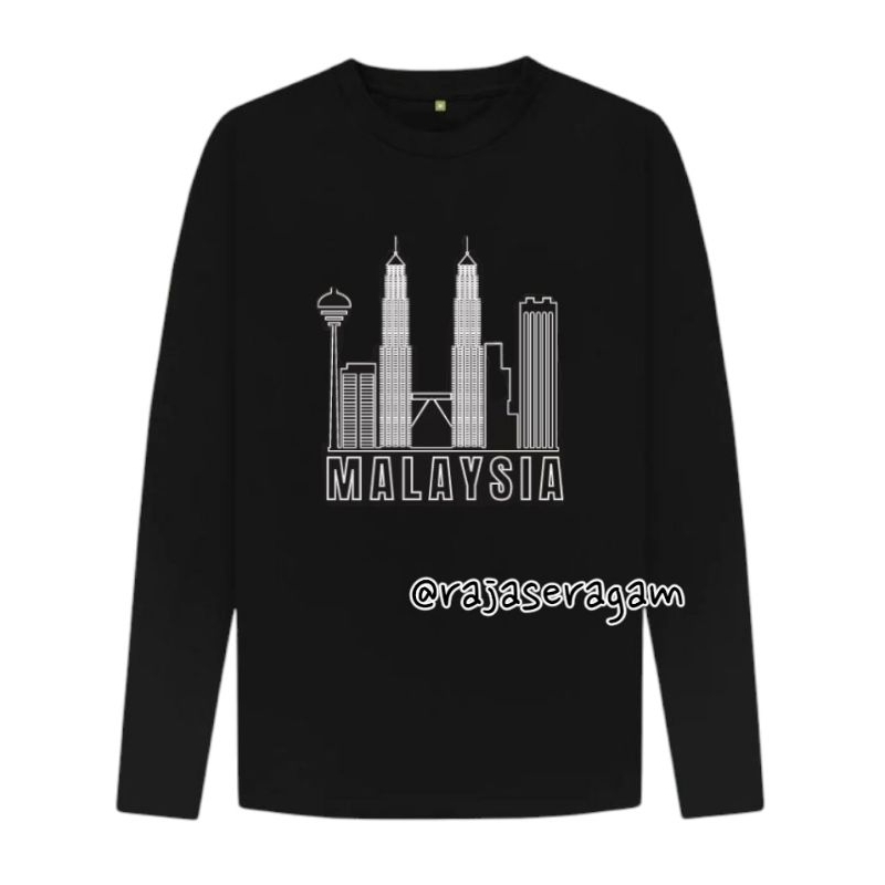 Kaos Souvernir Malaysia ,Baju Oleh Oleh Malaysia LENGAN PANJANG MOTIF MALAYSIA GEDUNG GEDUNG WHITE