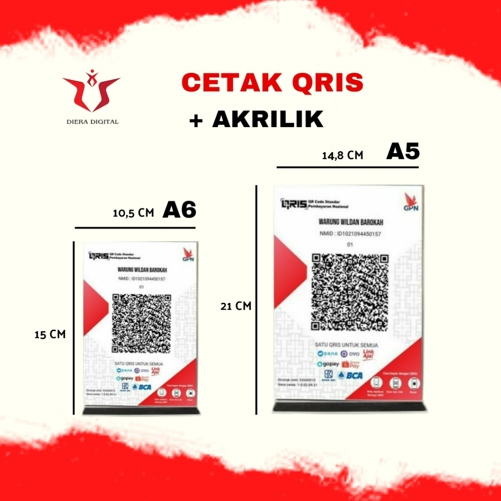 CETAK QRIS | QRIS BAYAR + Akrilik A6 & A5 (Diera Digital ) Bisa Request selain untuk Qris