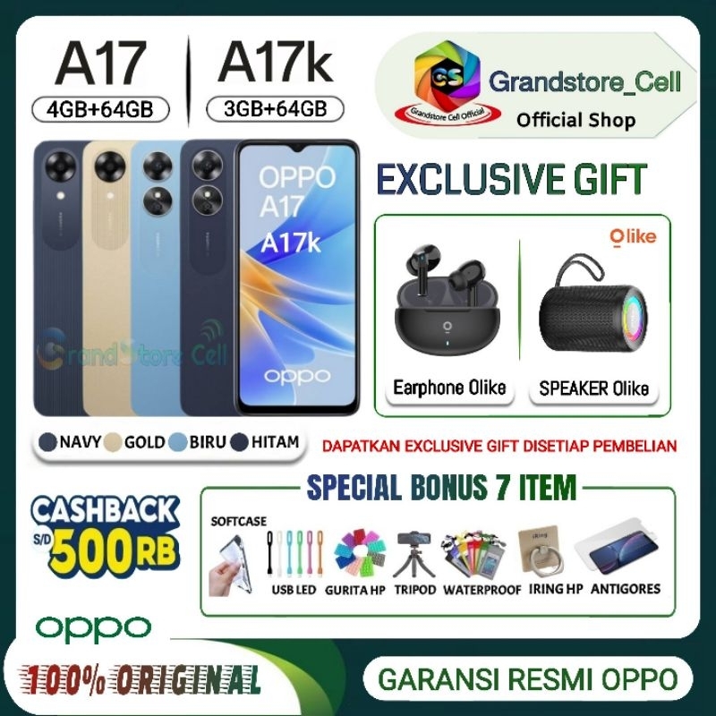 OPPO A17 RAM 4/64GB | OPPO A17k RAM 3/64GB | OPPO A 17k - A17 k | OPPO A16E 3/32 GARANSI RESMI OPPO
