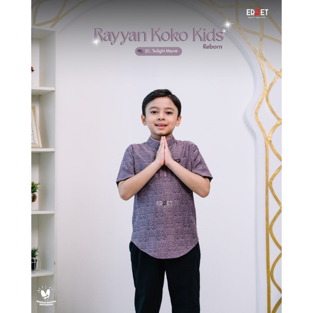 ERZET Rayyan Koko Kids Reborn Lengan Pendek bahan Jacquard Serat Alami Viscose Terbaik Mewah Nyaman 