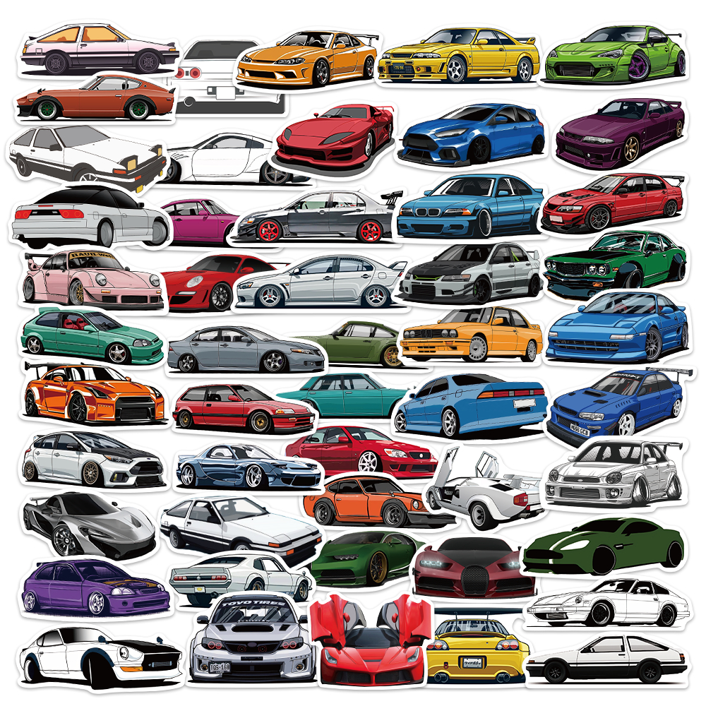 

50PCS Mobil kartun Stiker Adhesive Waterproof Sticker Suitable for laptop skateboards and mobile phone decorations stickers