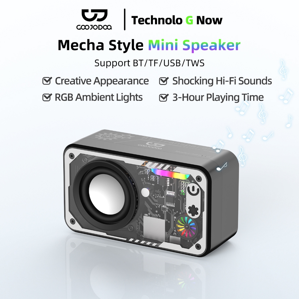 GOOJODOQ Mech Speaker High Soundround and Transparent 500mAh Large Capacity Lithium Battery Dazzling